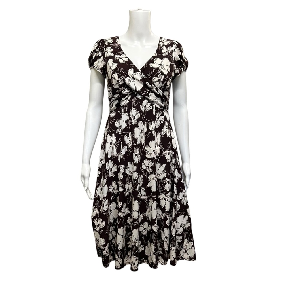 American Living Brown Dogwood Floral Surplice Top Flowy Country Dress Size 6